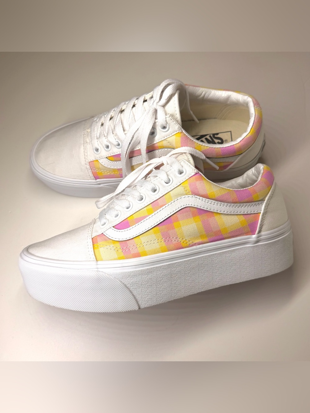 Vans Women’s Old Skool Stackform Pastel Pink Plaid Platform sneakers Size- 9.5 - Picture 8 of 9